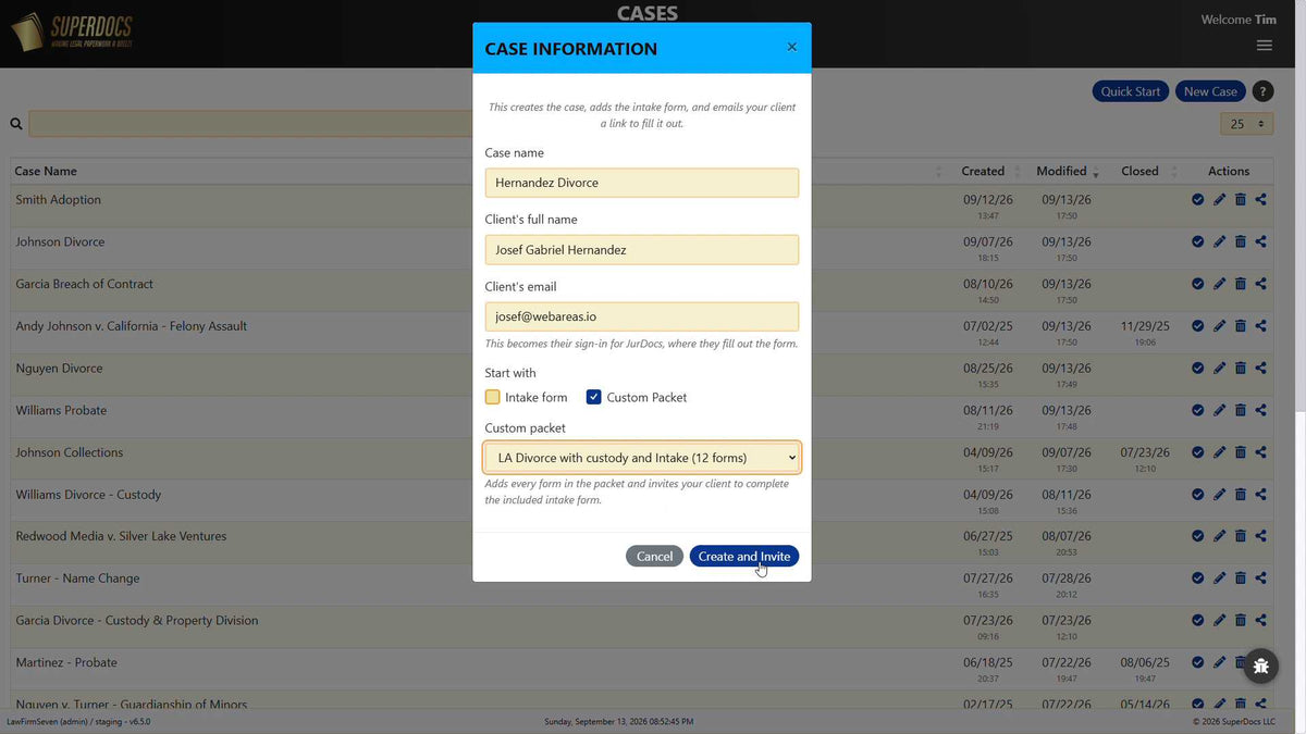 The SuperDocs cases list