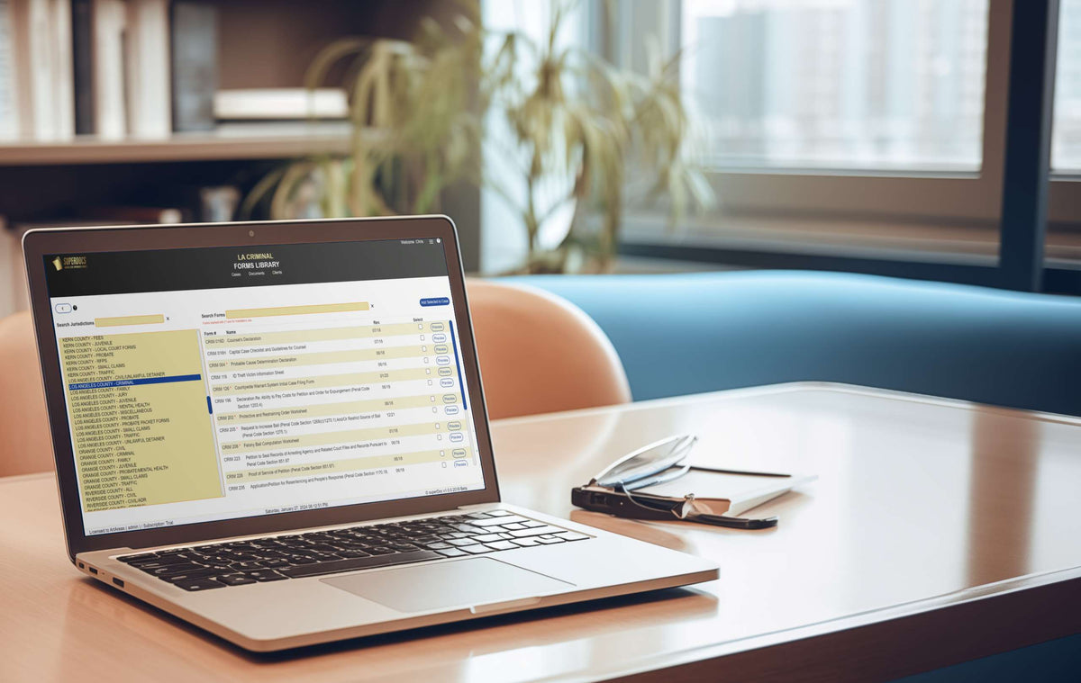 The SuperDocs forms library open on a laptop